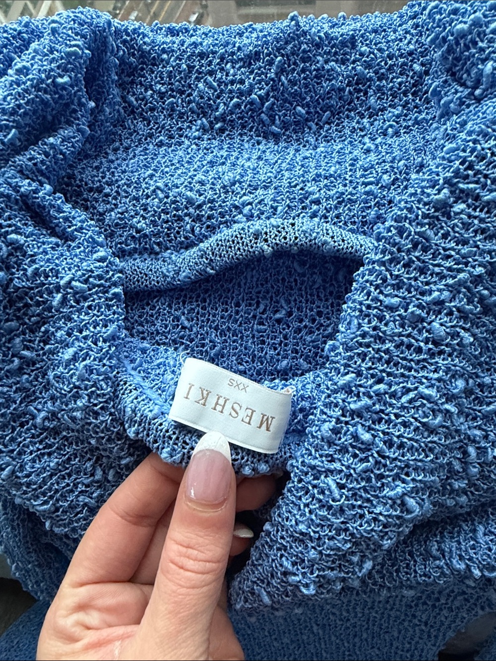 Off-Shoulder Blue Knit Mini Dress meshki - Picture 3 of 3